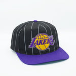 Vintage RARE STARTER Los Angeles Lakers Pinstripe Black/Purple Snapback Hat NEW WITHOUT TAG